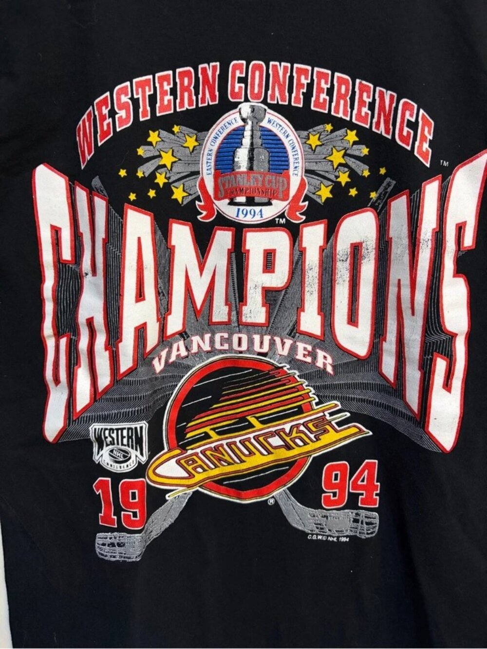 Vintage 1994 Vancouver Canucks Western Conference Champions T-Shirt NHL S